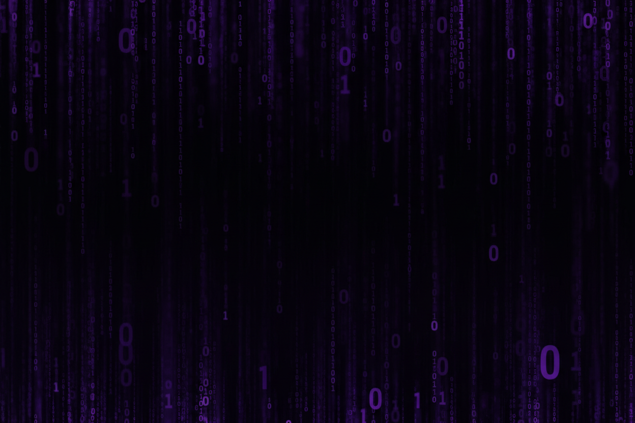 Vamos gerar um fundo com um códigos binários dark  o fundo, e roxo dark o restante